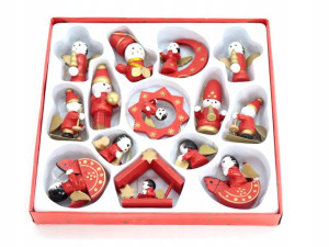 943 14X Figurki Drewniane Zestaw na Choinkę Święta