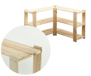 MAXI Regał Narożny Drewniany 64x85x30 cm 3 Półki pełne Surowy Drewno sosnow