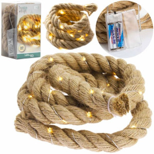 Sznur Jutowy Ledowy Girlanda Świetlna Lampki Na Baterie 120 cm, 20 LED