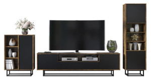 Zestaw Szafka Rtv 200 Cm Witryna Komoda Retro Loft Industrial Brąz Czarny