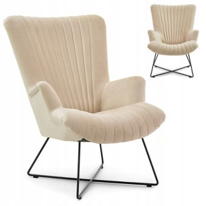 Stylowy Fotel Do Salonu Nell Beżowy Velvet Czarna Podstawa
