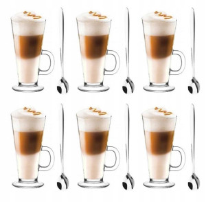 Zestaw Szklanek Do Kawy Latte + Gratis Łyżeczki X6