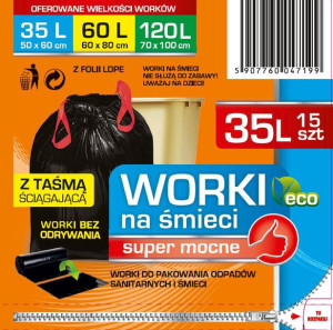Worki na śmieci 35 l z taśmą ściągającą bez odrywania czarne