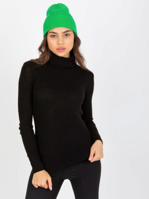 Czarny prążkowany sweter z golfem ONE SIZE