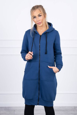 Bluza Damska Ocieplana Długa Z Kapturem Jeans
