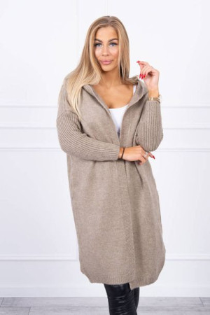 Sweter Damski Luźny Z Kapturem Ciemny Beżowy