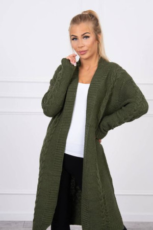 Sweter Damski Kardigan Splot Warkocz Khaki