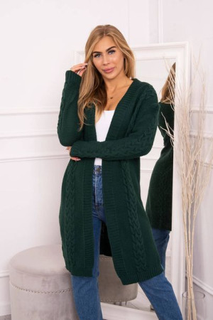 Sweter Damski Kardigan Splot Warkocz Ciemny Zielony