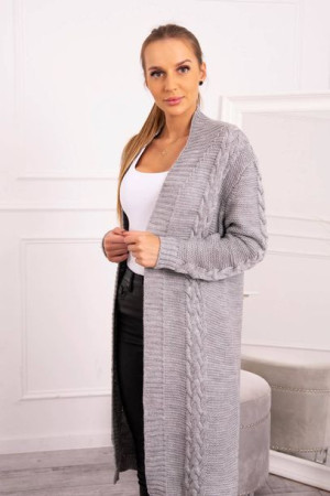 Sweter Damski Kardigan Splot Warkocz Szary