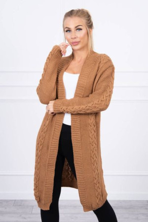 Sweter Damski Kardigan Splot Warkocz Camelowy