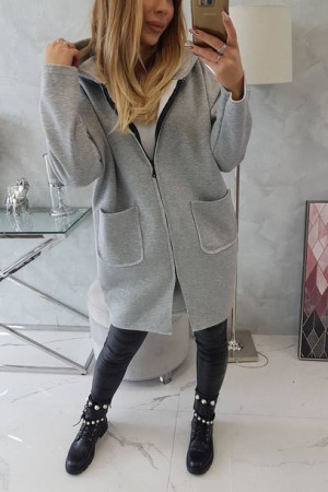 Bluza Ocieplana Rozpinana Z Dłuższym Tyłem Szara