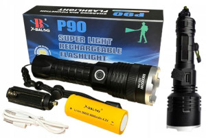 Mocna Latarka Taktyczna Szperacz Led Usb Zestaw