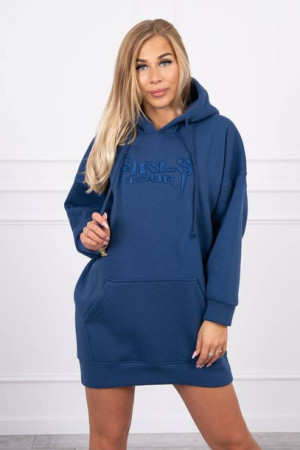 Długa Bluza Damska Ocieplana Z Napisem Oversize Jeansowa