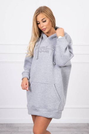 Bluza Ocieplana Z Haftowanym Napisem Oversize Szara