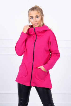 Bluza Damska Ocieplana Z Dłuższym Tyłem I Kieszeniami Fuksja