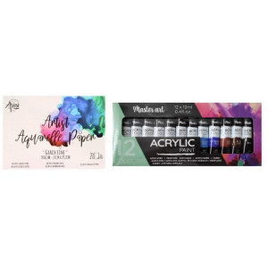 Farby akrylowe w tubkach 12 x 12ML + blok format A4 20kartek
