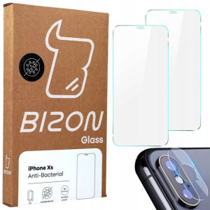 Szkło ANTYBAKTERYJNE Bizon do iPhone XS + OBIEKTYW