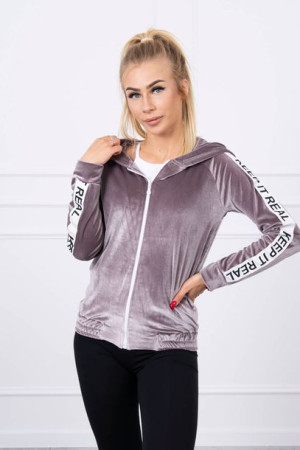 Bluza Damska Ciepła Welurowa Z Kapturem Szara