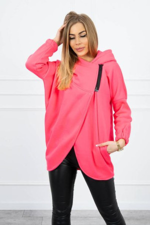 Bluza Damska Ciepła Z Krótkim Suwakiem Różowy Neon