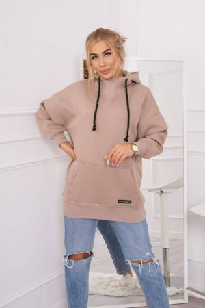 Bluza Damska Ocieplana Z Półgolfem Ciemno Beżowa