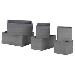 IKEA SKUBB pojemniki pudełka organizer do szuflady szary 6sztuk