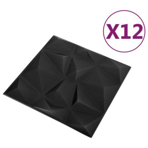 Panele ścienne 3D, 12 szt., 50x50 cm, czarny diament, 3 m²
