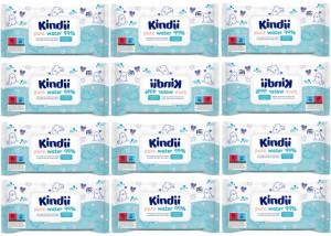 CLEANIC Kindii Chusteczki Wodne Pure Water 99% 12 Opakowań Po 60szt 5107