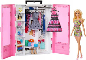 BARBIE Szafa garderoba z ubrankami i lalką GBK12