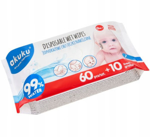 Akuku Chusteczki Wodne 99% Nawilżane Wodą 70szt