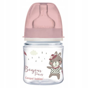 CANPOL Butelka Antykolkowa Szeroka 120 ml BONJOUR PARIS 35/231 Różowa