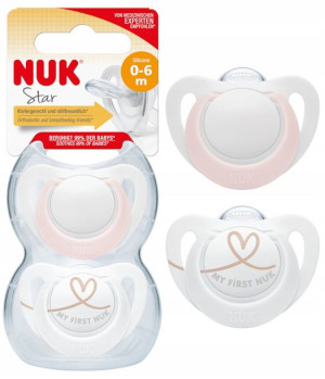 Nuk Star Silikonowy Smoczek Uspokajający 0-6m 2szt