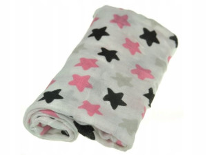 Ega Pieluszka Bambusowa Otulacz 120x120 PINK STARS