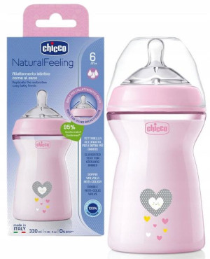 Chicco Butelka Plastikowa NaturalFeeling 6m+ 330 ml PINK 3749