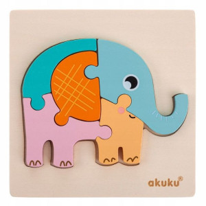 Akuku Drewniane Puzzle Edukacyjne Układanka Słoń