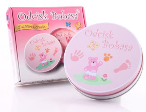 Odcisk Bobasa Stópki Rączki Na Chrzest Pink