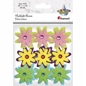 Naklejki filcowe 3D kwiaty z kryształem mix 18szt