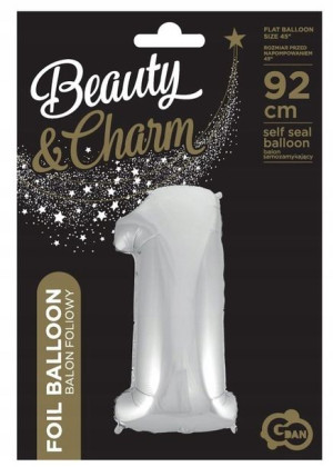 Balon foliowy cyfra 1 Beauty&Charm srebrna 92c