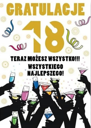 Karnet Party naklejany B6+koperta Urodziny 18 wz16