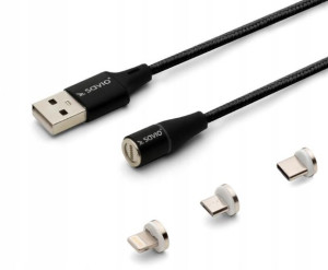 KABEL Magnetyczny USB–Typ C, Micro i Lightning 1m