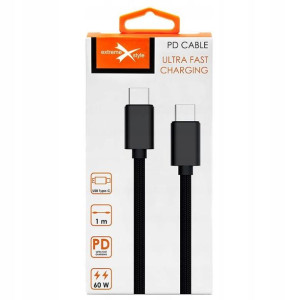 Pleciony Kabel typ-C-USB typ-C 1m Czarny - 60W