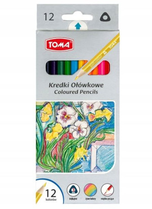 Kredki ołówkowe trójkątne 12 kolorów TOMA