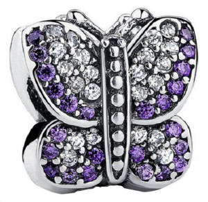 Charms Srebro - Fioletowy Motyl