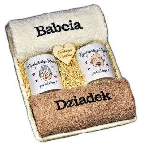 Prezent Dzień Babci Dziadka Ręczniki Kubki Zestaw