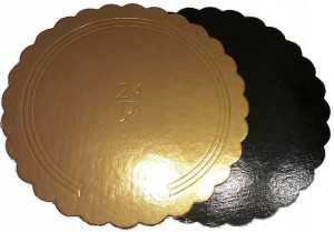 PODKŁAD POD TORT SZTYWNY złoto-czarny karbowany 22cm