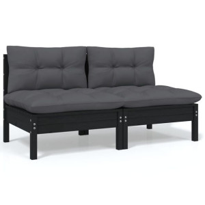 2-osobowa sofa ogrodowa z poduszkami, czarna, drewno sosnowe