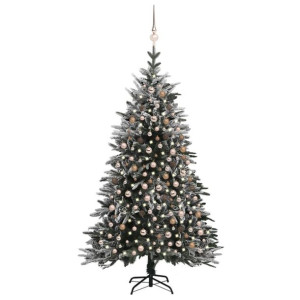 Sztuczna choinka ośnieżona, z LED i bombkami, 210 cm, PVC i PE