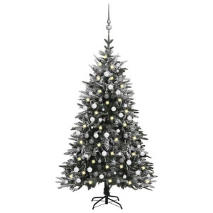 Sztuczna choinka ośnieżona, z LED i bombkami, 210 cm, PVC i PE