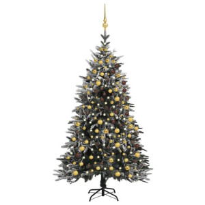 Sztuczna choinka ośnieżona, z LED i bombkami, 240 cm, PVC i PE