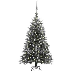 Sztuczna choinka ośnieżona, z LED i bombkami, 240 cm, PVC i PE