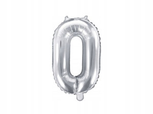 Balon Foliowy Cyfra Cyferka 0 35cm 14'' Srebrny